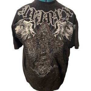 Vintage Y2K Avirex Cross tribal cyber grunge emo black S Shirt